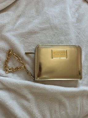 Versace Metallic Gold Zip Wallet with Logo Plaque